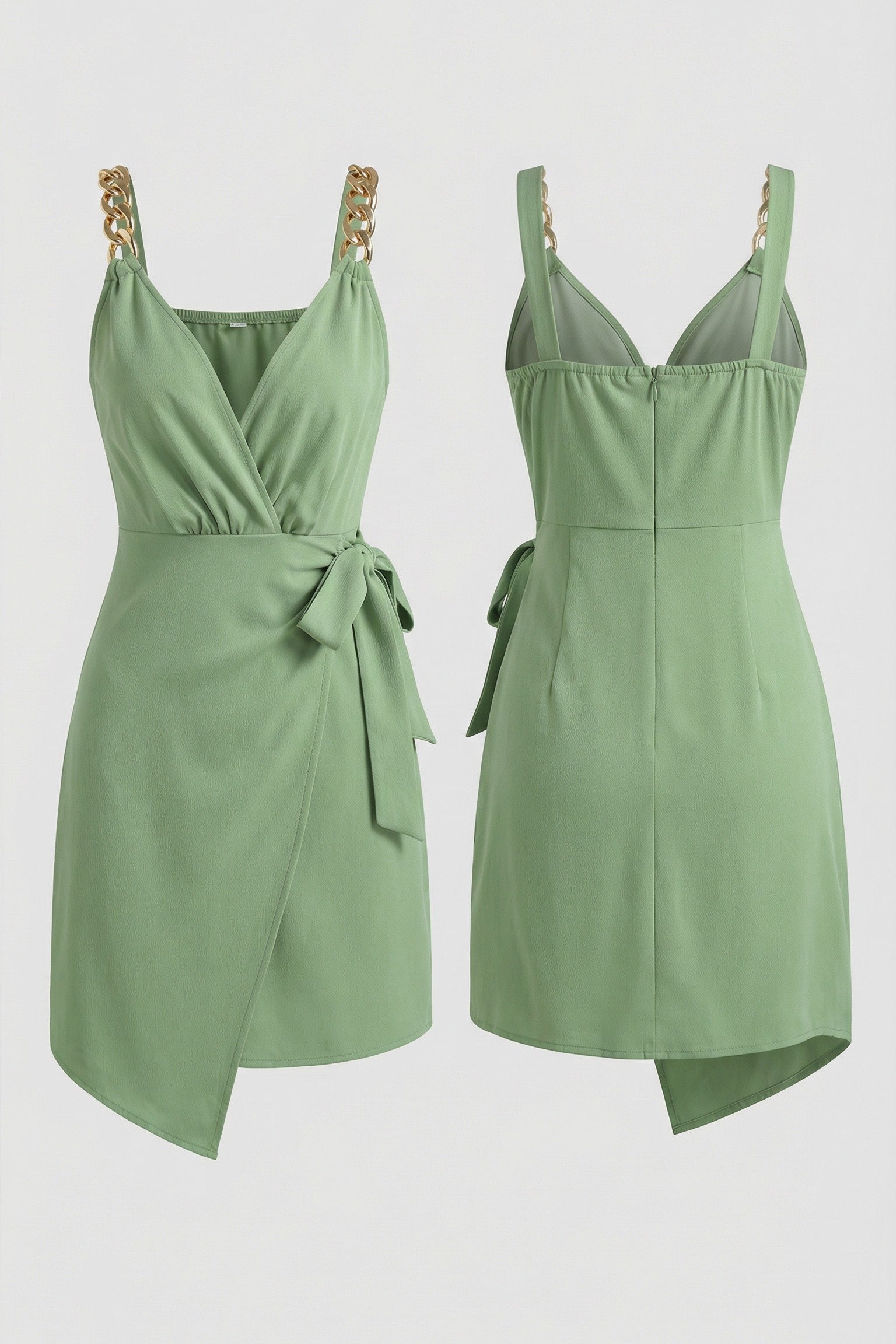 The Gilded Emerald V-Neck Wrap Mini