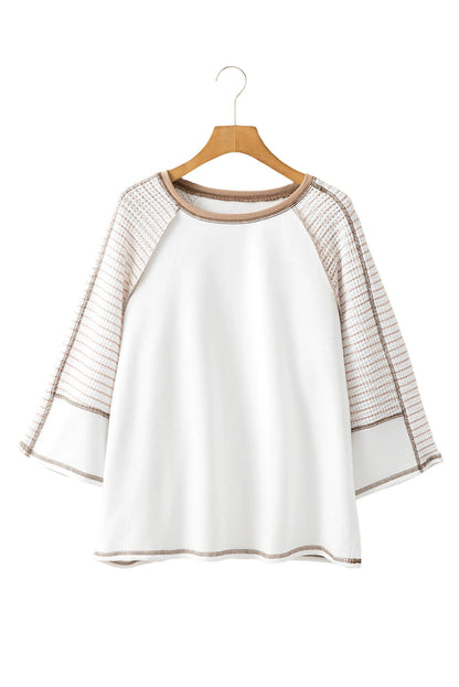 Black Striped Raglan Sleeve Patchwork Top