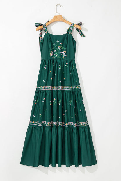 Blackish Green Boho Floral Print Sleeveless Dress