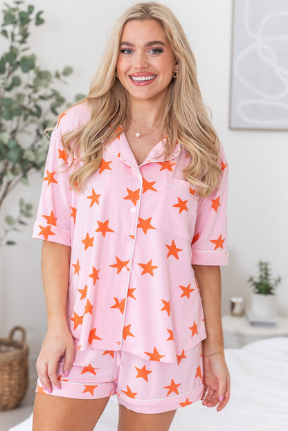 Pink Stars Short Sleeve Shirt and Shorts Pajama Set