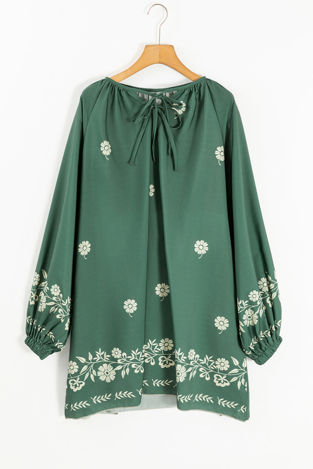 Mist Green Boho Floral V Neck Mini Dress