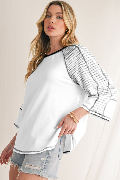 Black Striped Raglan Sleeve Patchwork Top