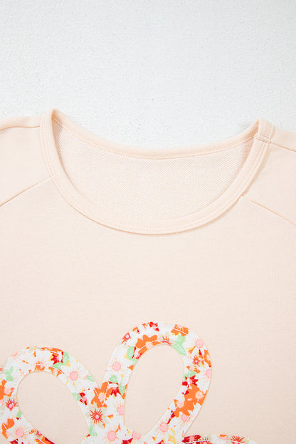 Beige Flower Patched Side Slits Plus Size Top