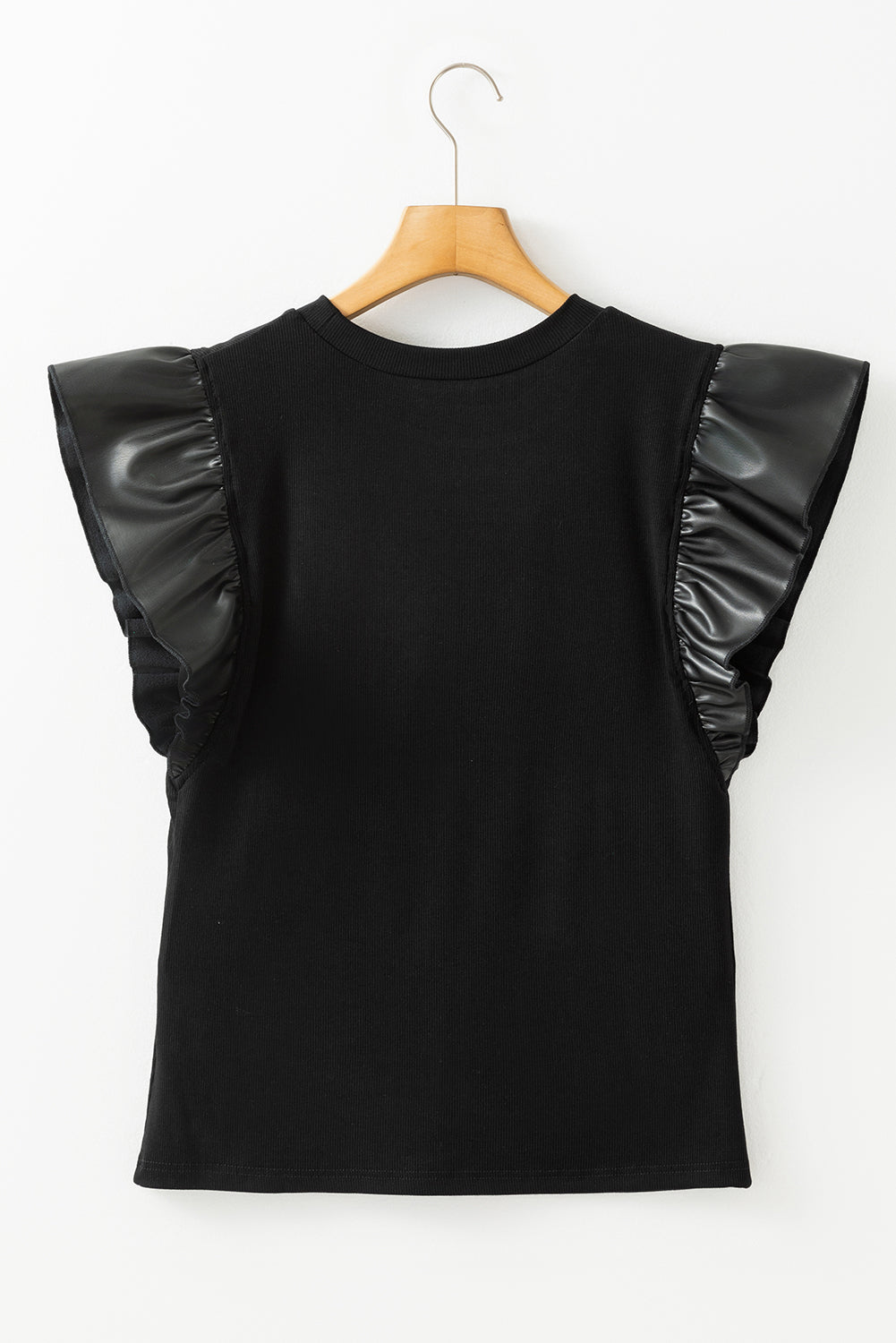 Cinnamon Leather Ruffle Shoulder Blouse