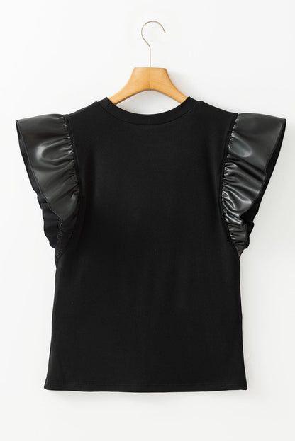 Cinnamon Leather Ruffle Shoulder Blouse