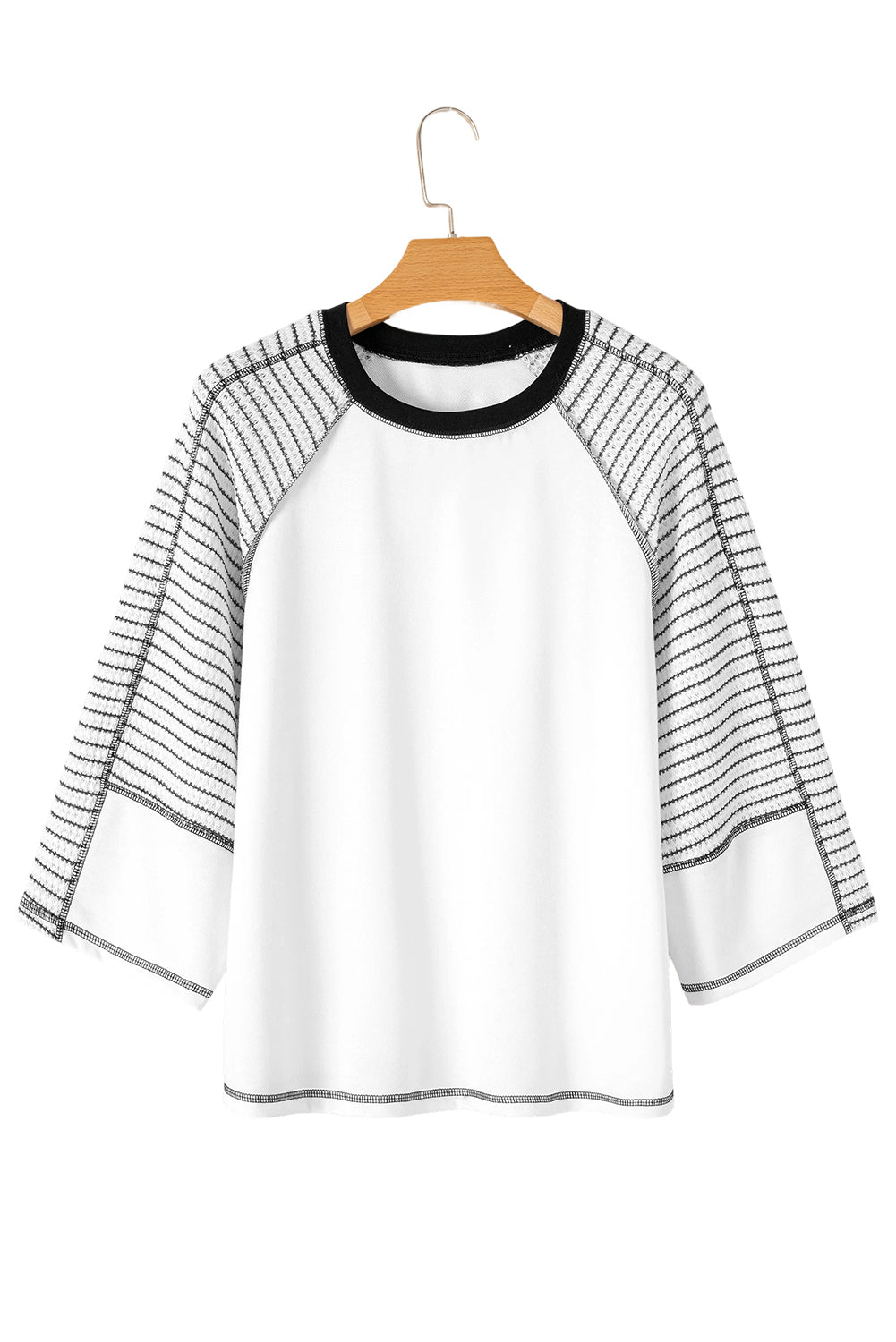 Black Striped Raglan Sleeve Patchwork Top