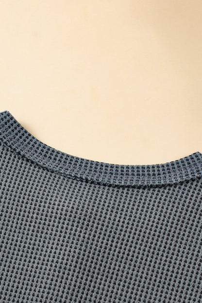 Laurel Green Waffle Knit Henley Top and Drawstring Shorts Set