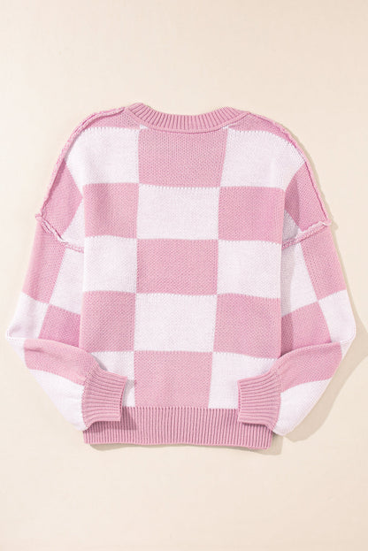 Khaki Plaid Bishop Sleeve Pullover Sweater