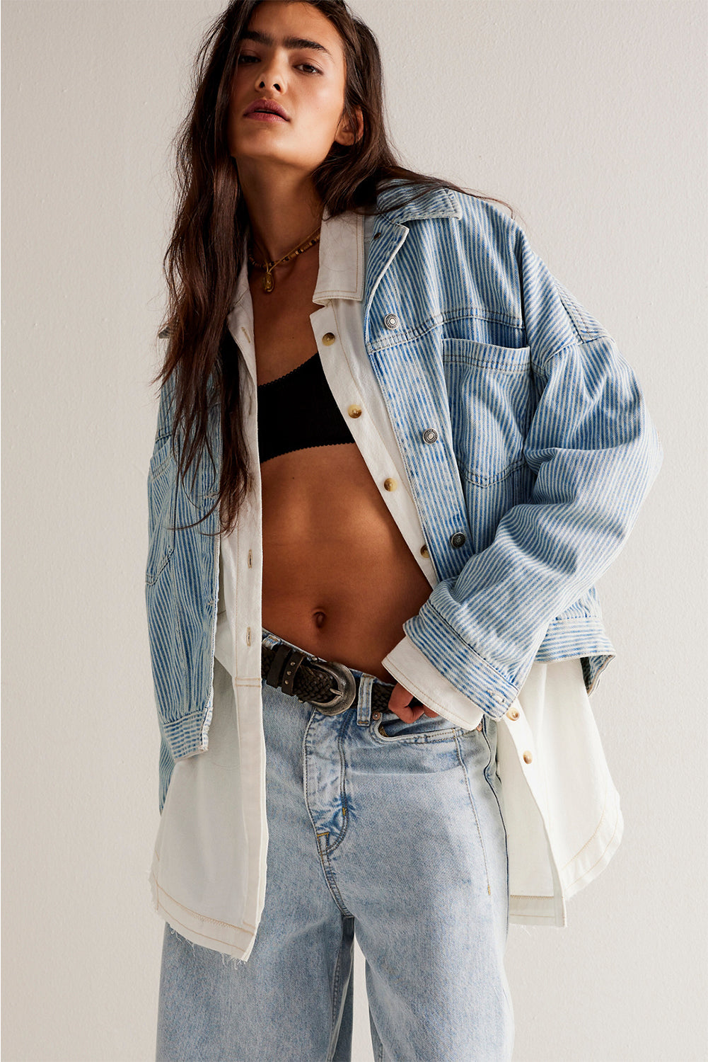 Washed Oversized Pocketed Denim Jacket