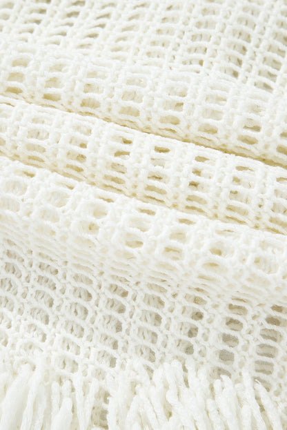 White Crochet Fishnet Fringe Hem Beach Cover Up