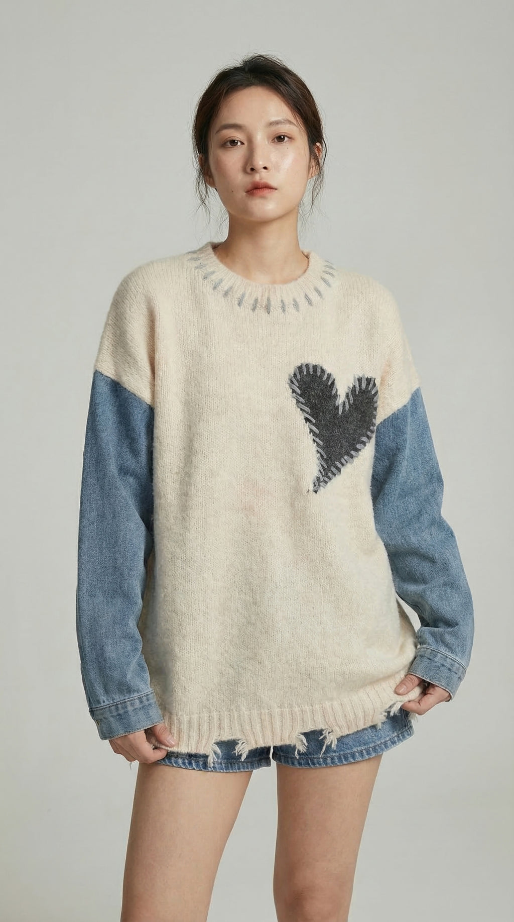 Denim Heart-Line Sweater