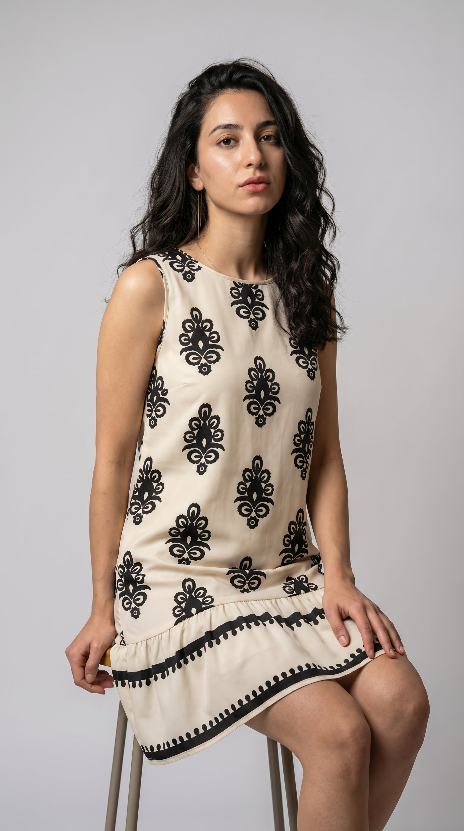 The Ivory Mosaic Hollowed Bowknot Back Mini Dress