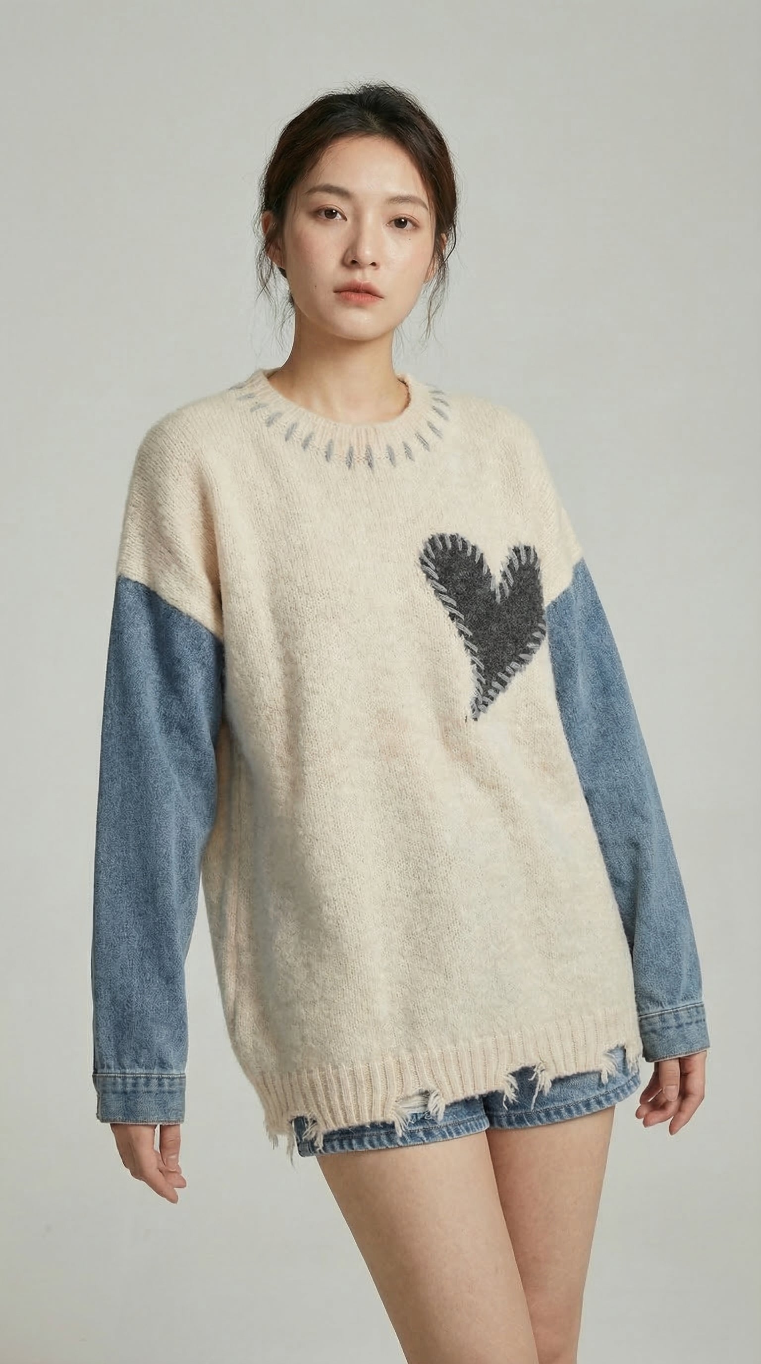 Denim Heart-Line Sweater