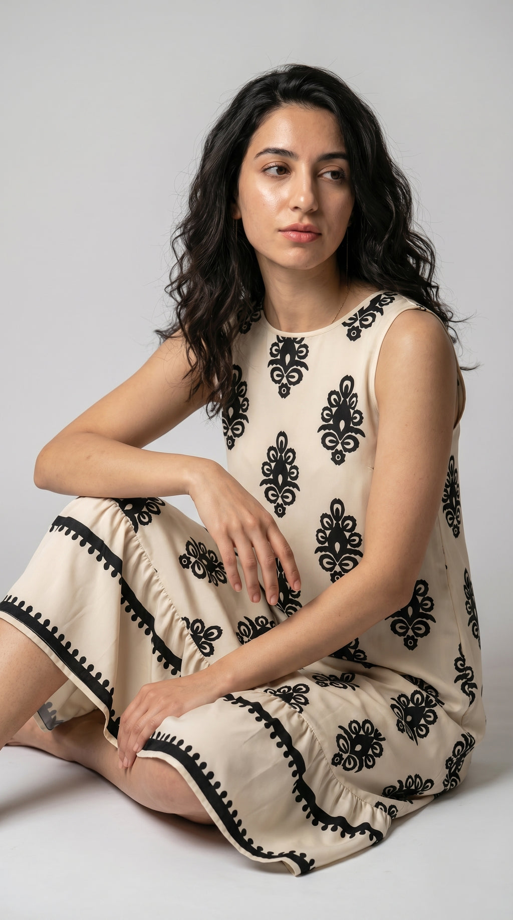 The Ivory Mosaic Hollowed Bowknot Back Mini Dress