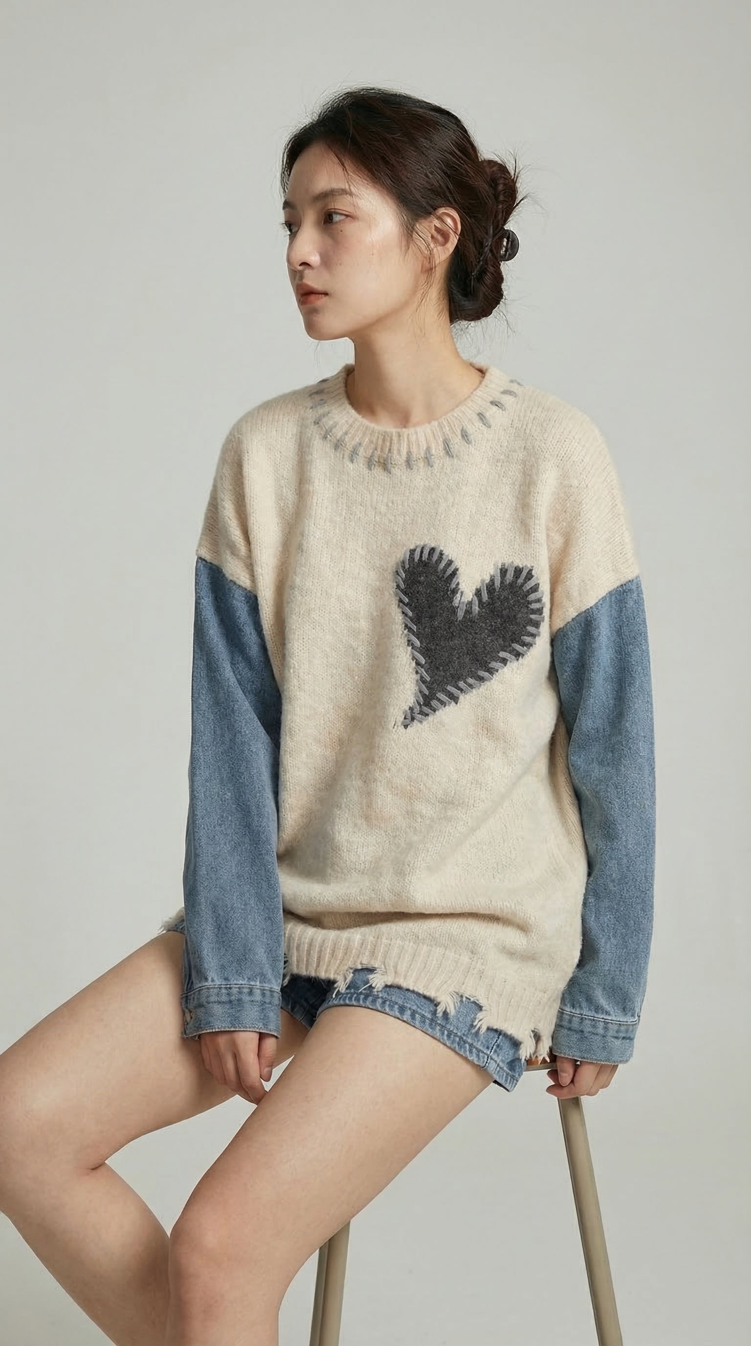 Denim Heart-Line Sweater