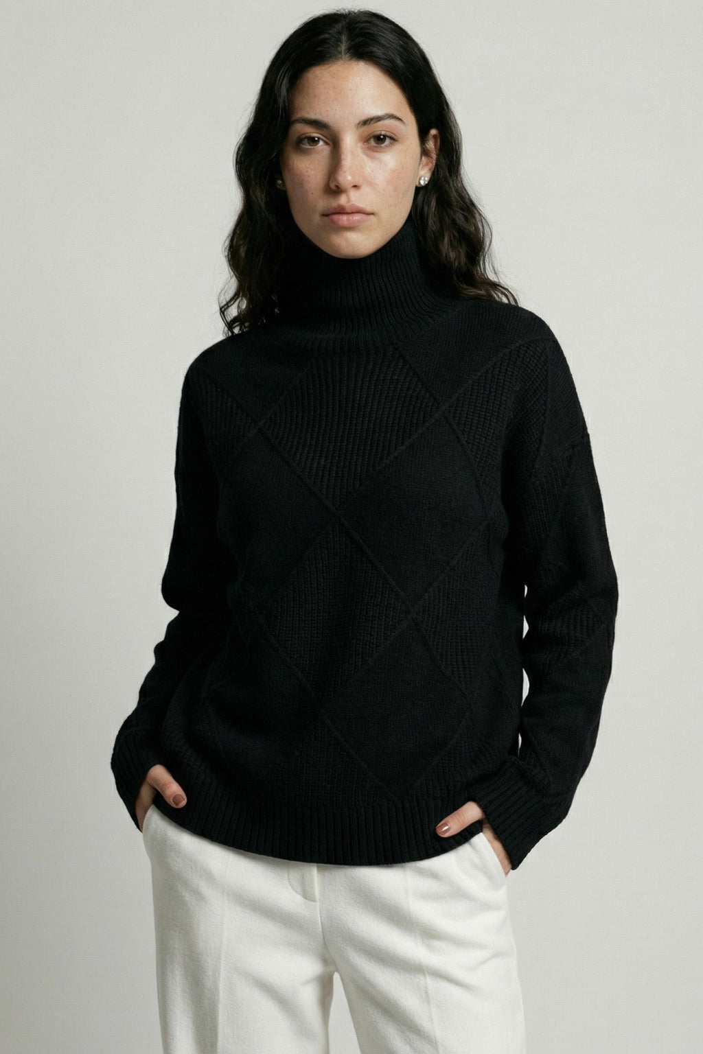Diamond-Textured Oversized Knit Sweater