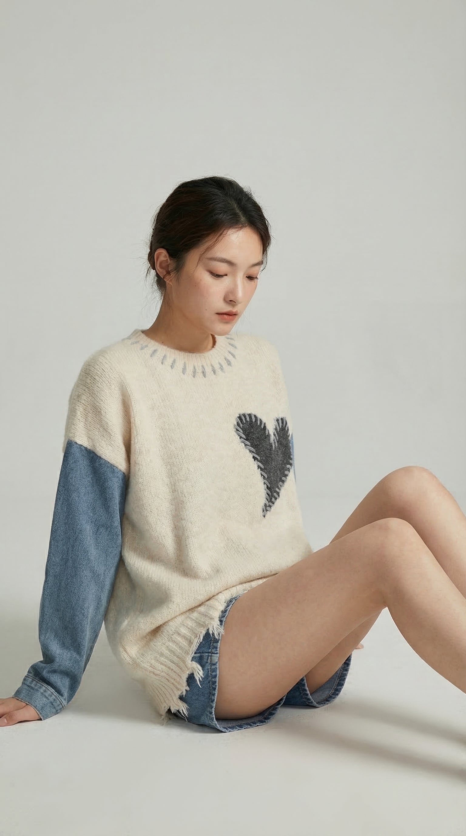 Denim Heart-Line Sweater