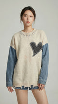 Denim Heart-Line Sweater