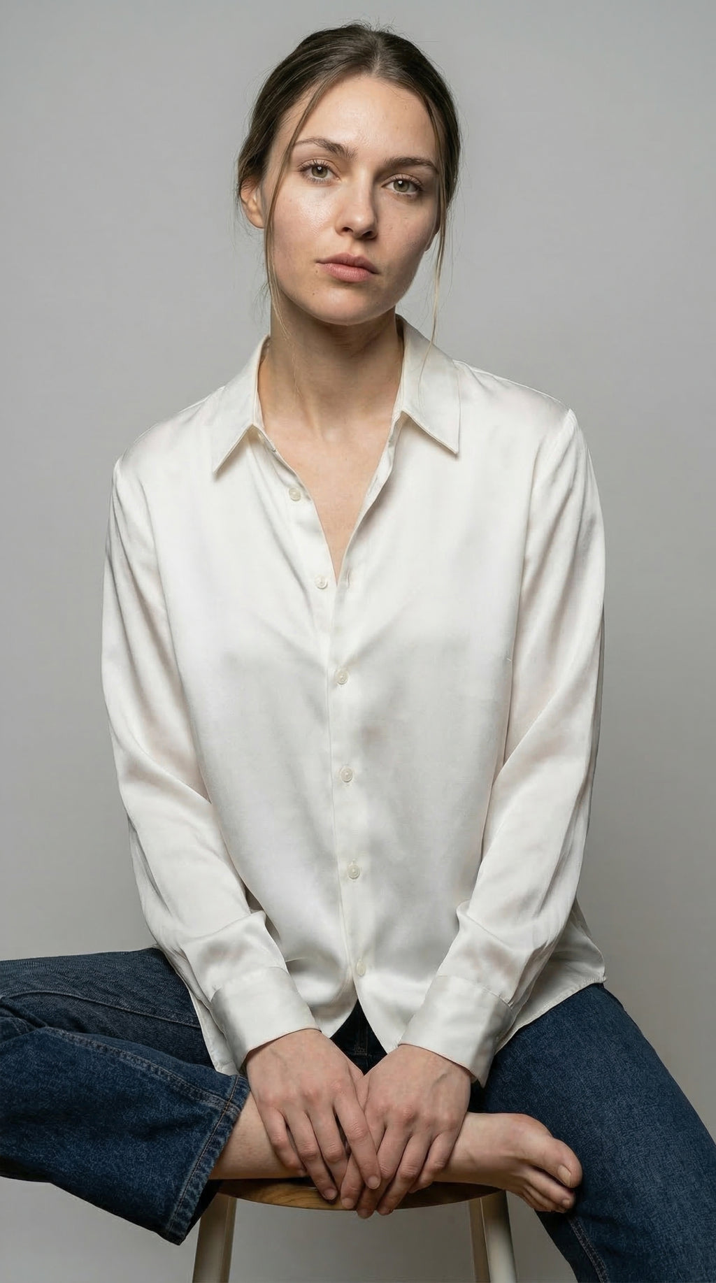 The Ivory Satin Classic Shirt