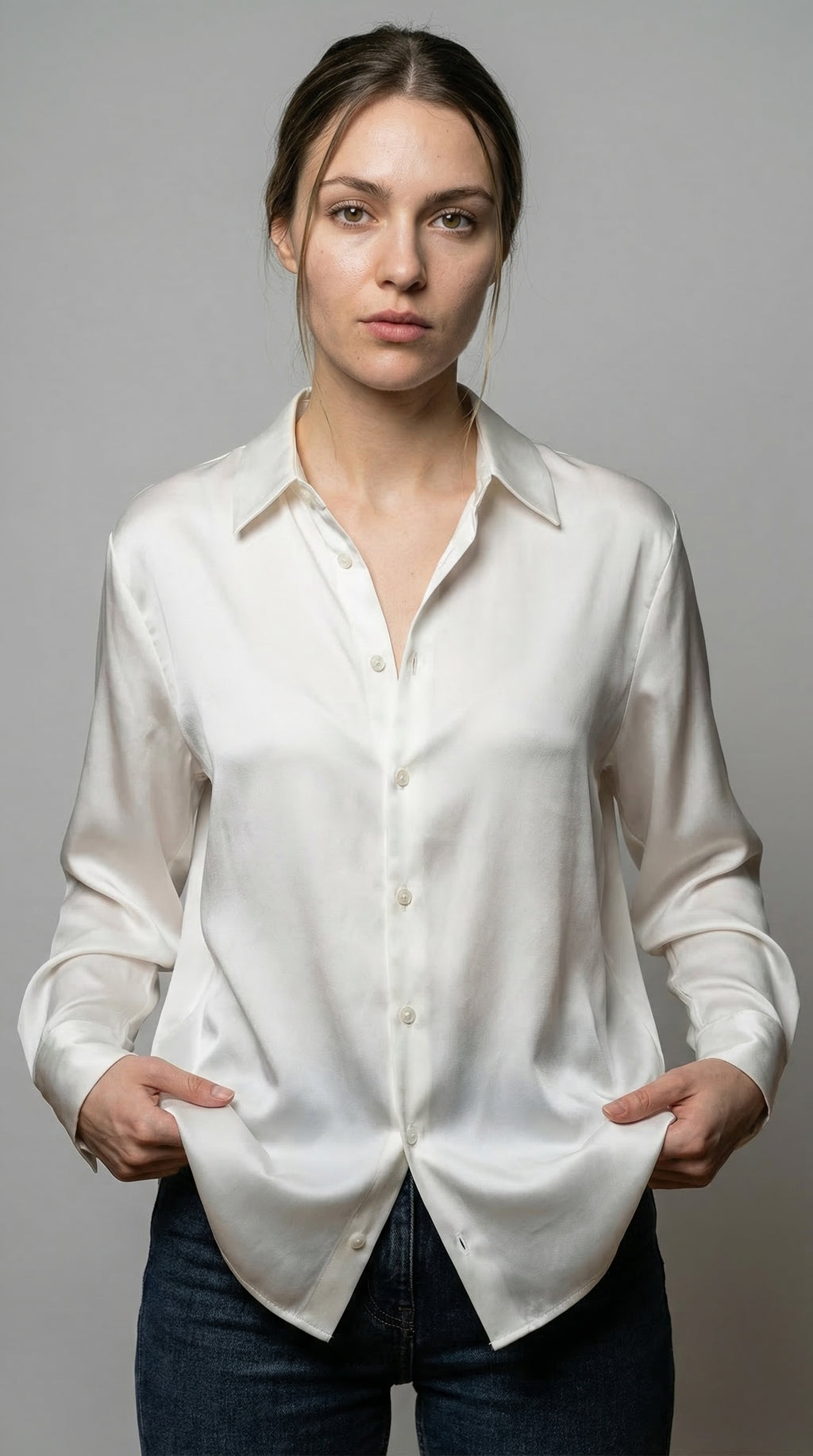 The Ivory Satin Classic Shirt