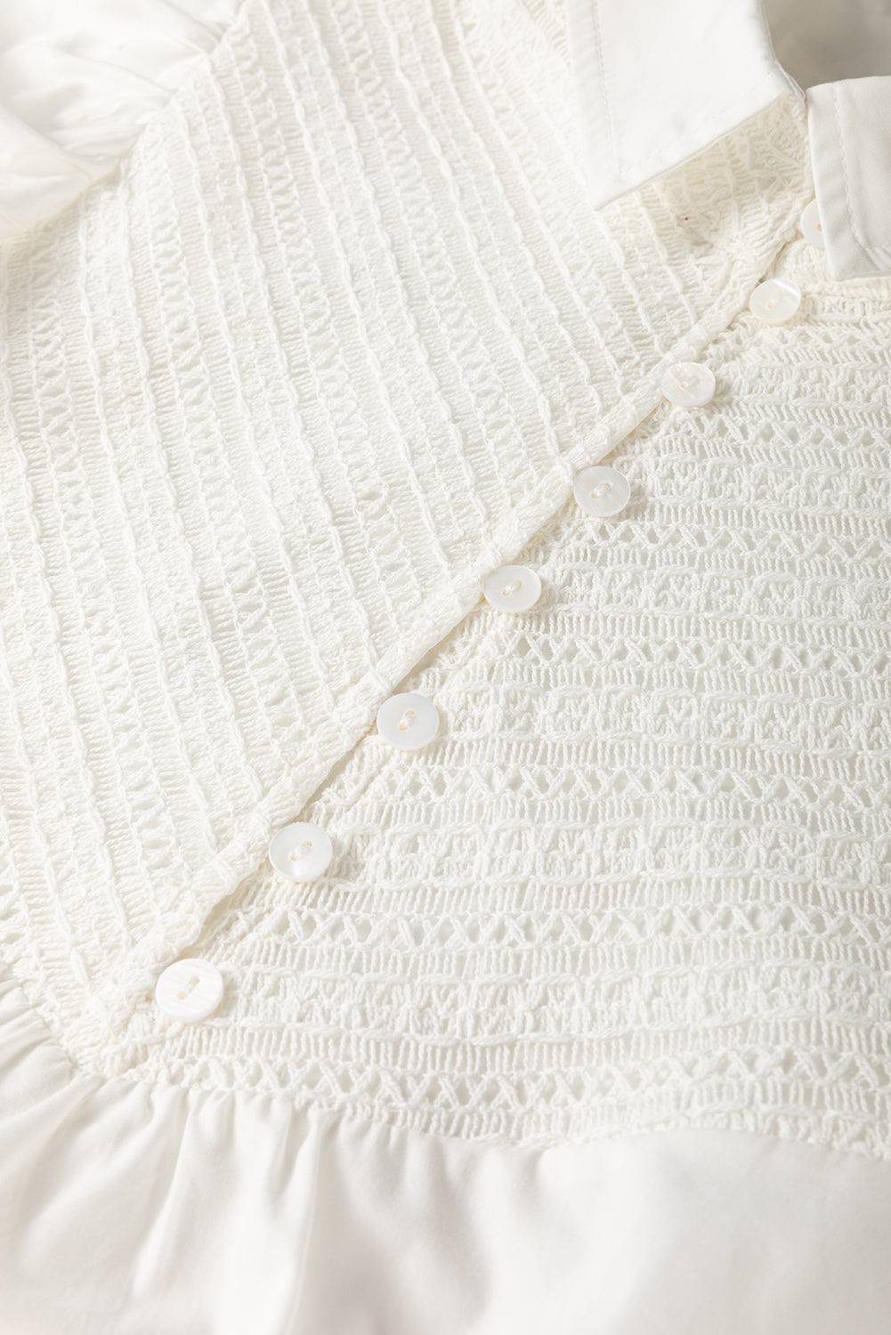White Crochet Patchwork Ruffle Sleeve Blouse
