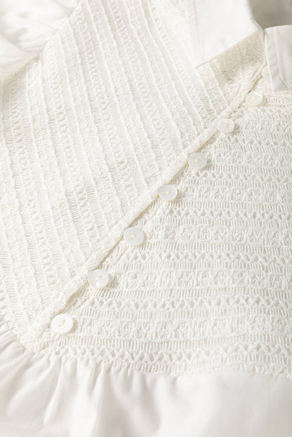 White Crochet Patchwork Ruffle Sleeve Blouse