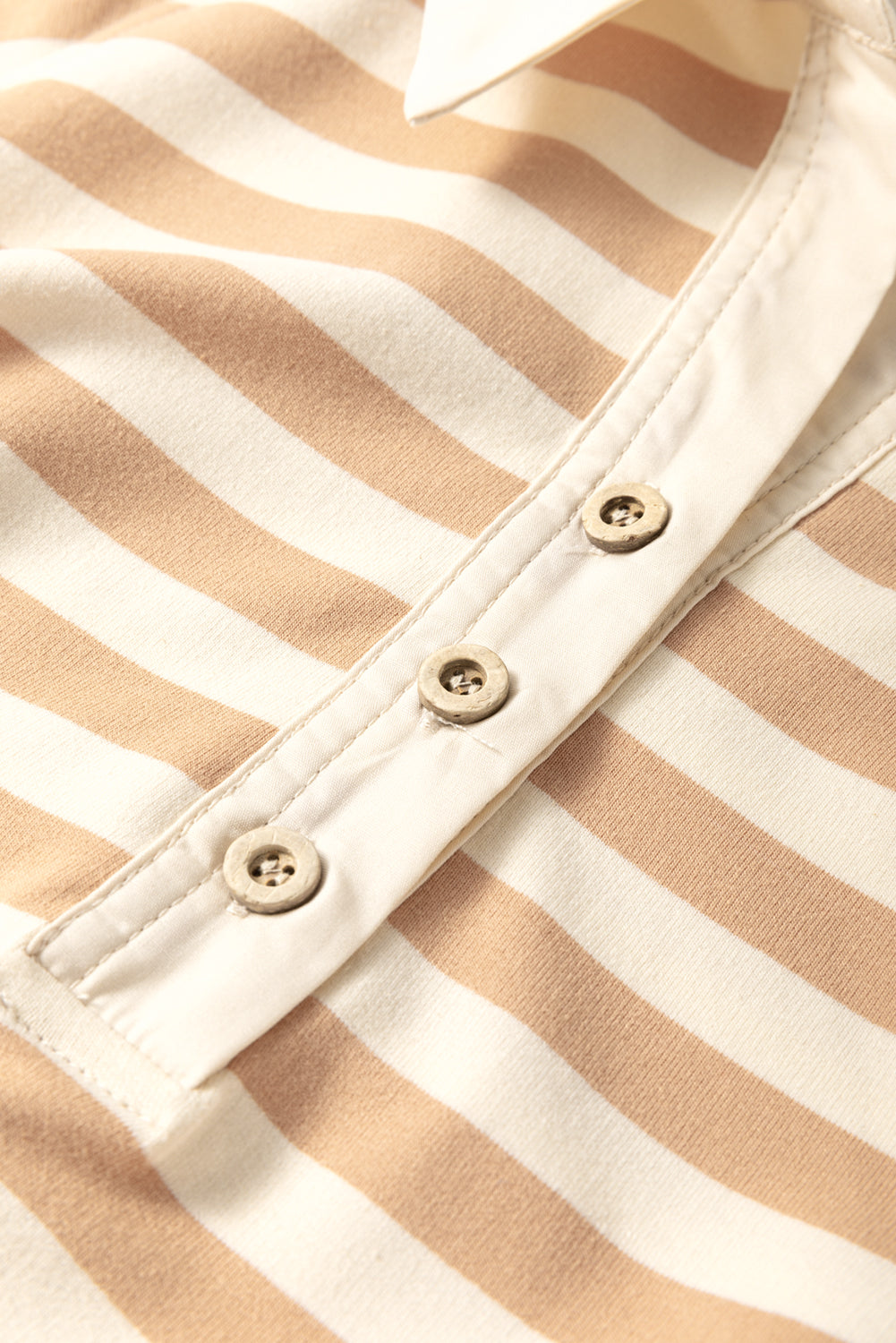Khaki Striped Patchwork Short Sleeve Collared Mini Dress