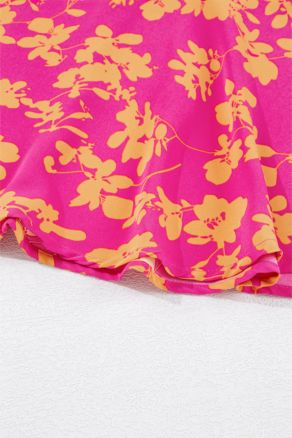 Pink Floral Print Drawstring Flowy Short Dress