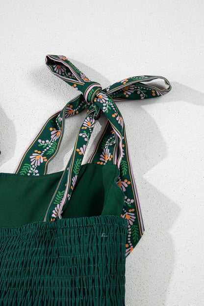 Blackish Green Boho Floral Print Sleeveless Dress