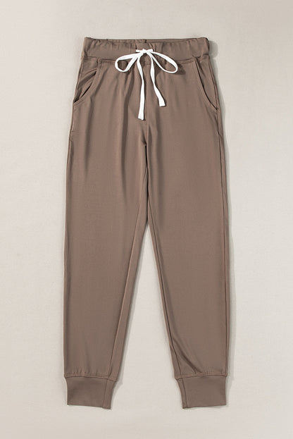 Dark Brown Casual Drawstring Drop Waist Pocketed Joggers