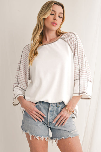 Black Striped Raglan Sleeve Patchwork Top