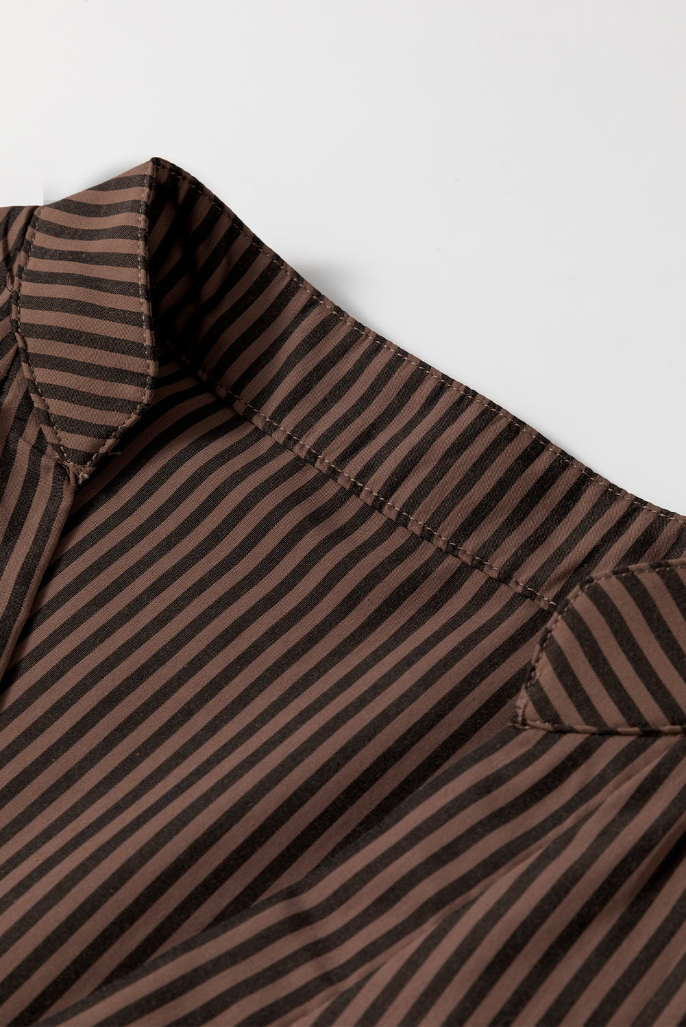 Green Stripe V Neck Pocket Roll-Up Sleeve Shirt