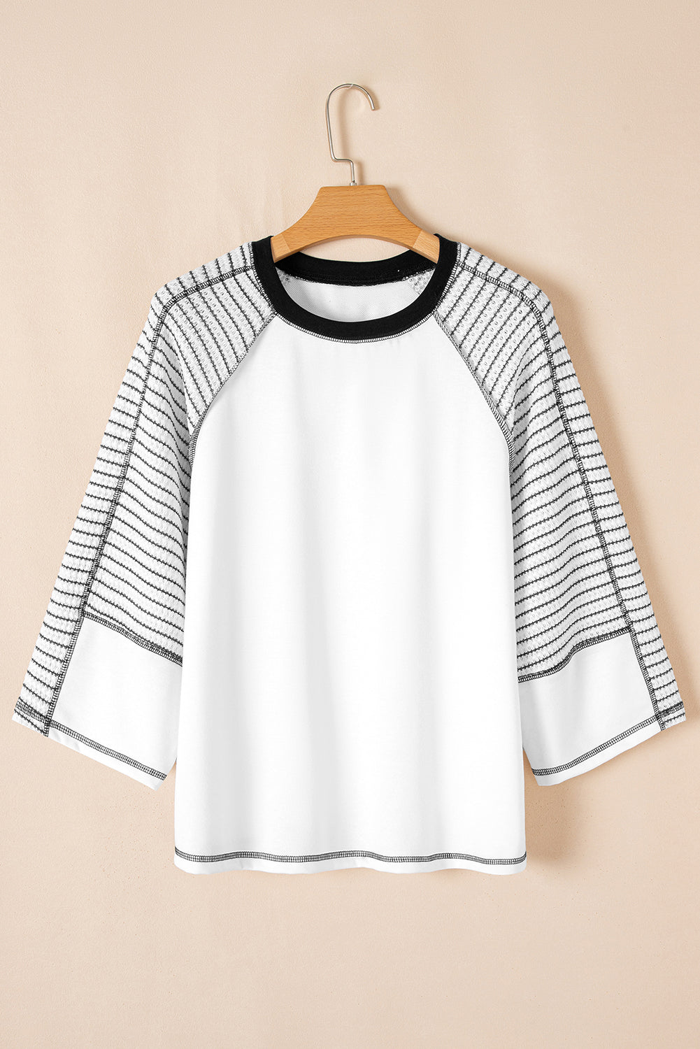 Black Striped Raglan Sleeve Patchwork Top