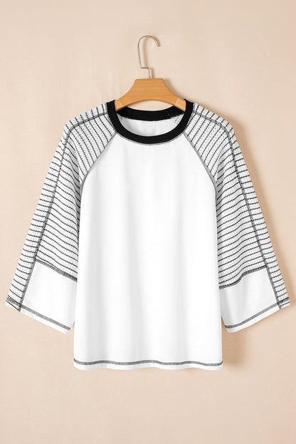 Black Striped Raglan Sleeve Patchwork Top
