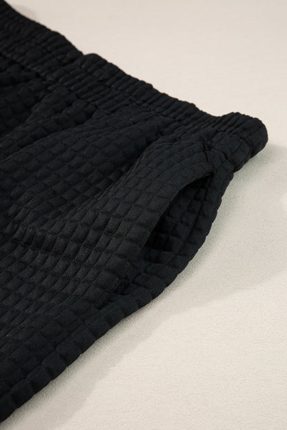 Black Textured Cropped Tee and Jogger Pants Set
