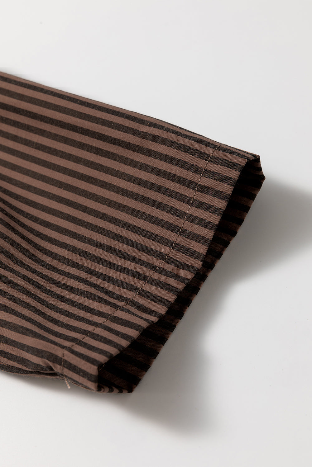 Green Stripe V Neck Pocket Roll-Up Sleeve Shirt