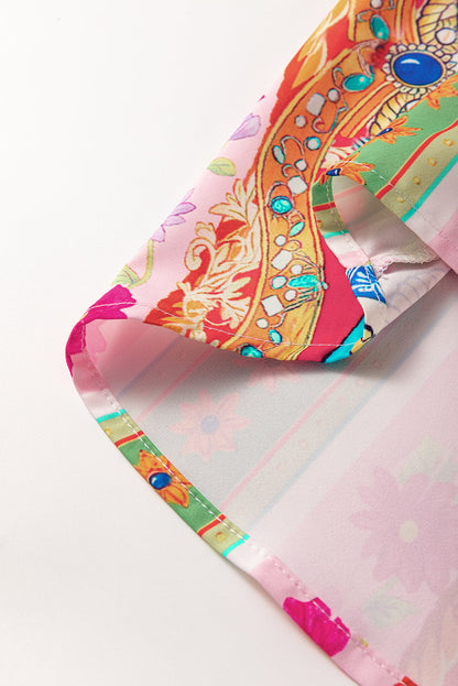 Multicolour Abstract Print Button Long Sleeve Shirt Dress