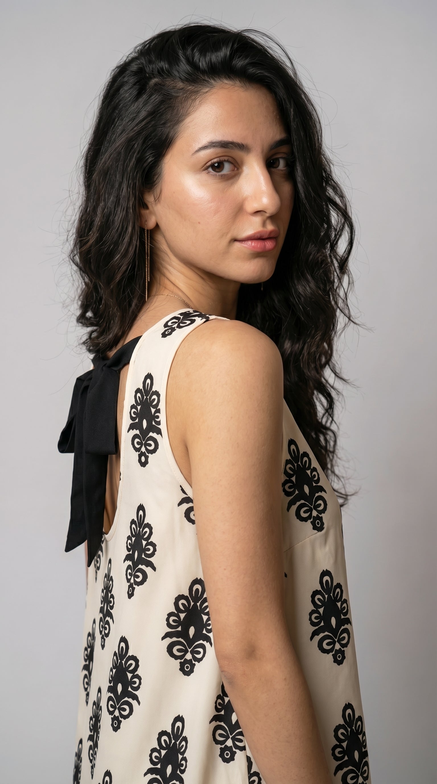 The Ivory Mosaic Hollowed Bowknot Back Mini Dress