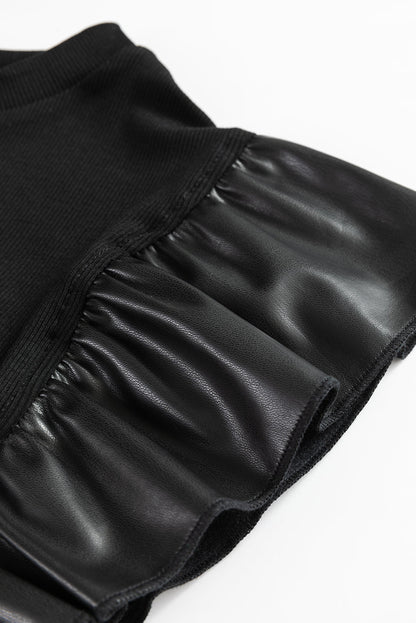 Cinnamon Leather Ruffle Shoulder Blouse