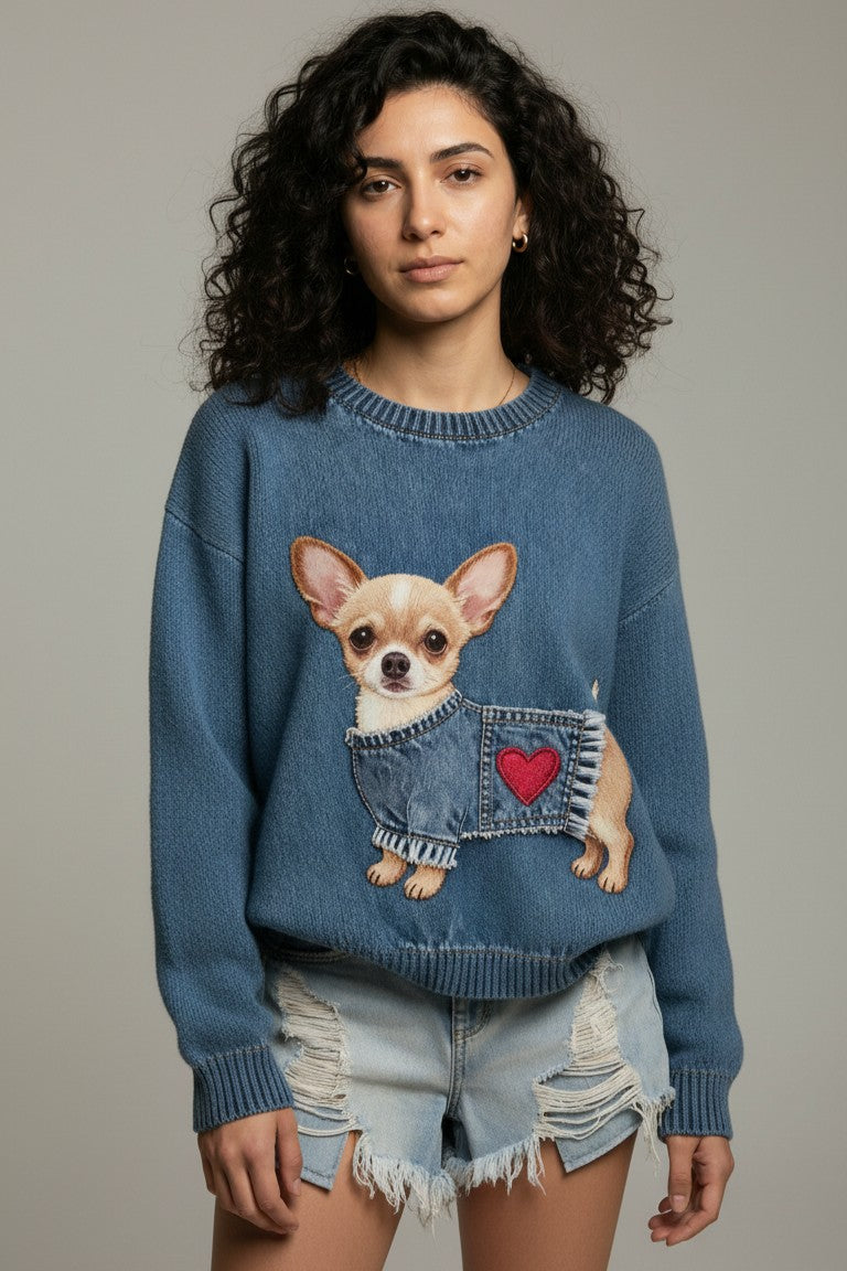 Chihuahua Intarsia Knit Sweater