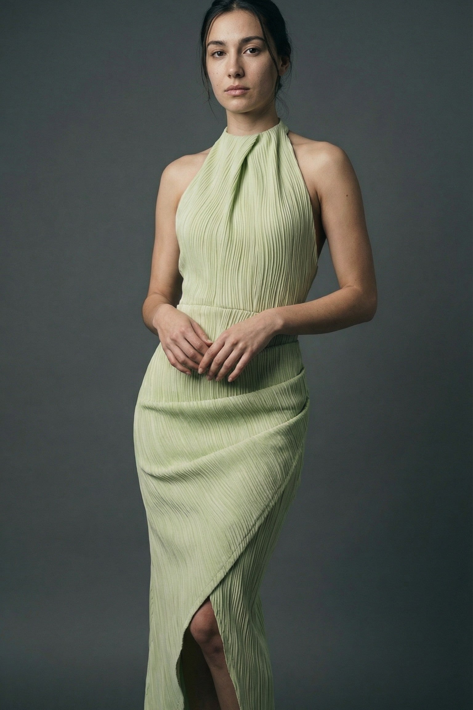 The Onyx Sculpted Halter Maxi