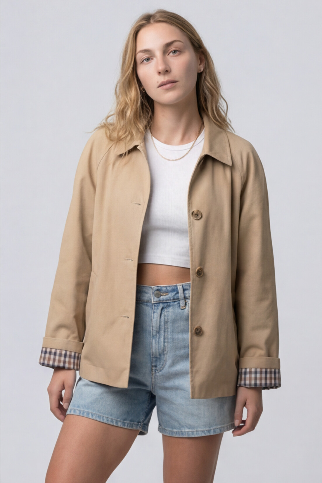 The Parchment Plaid Collar Trench