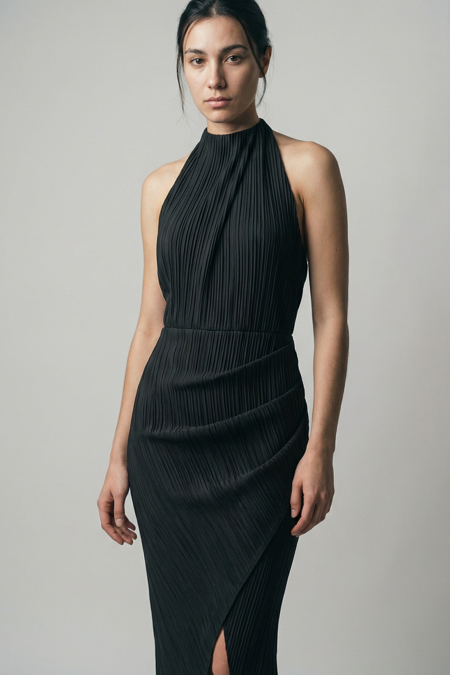 The Onyx Sculpted Halter Maxi