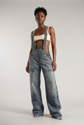 Urban Rift Cut‑Out Denim Suspender Pants