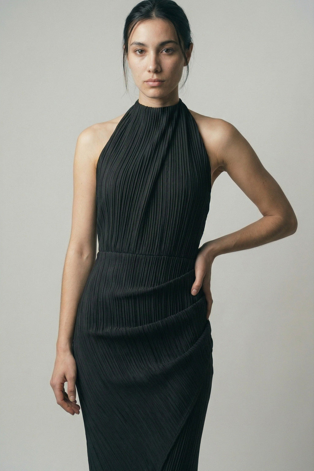 The Onyx Sculpted Halter Maxi