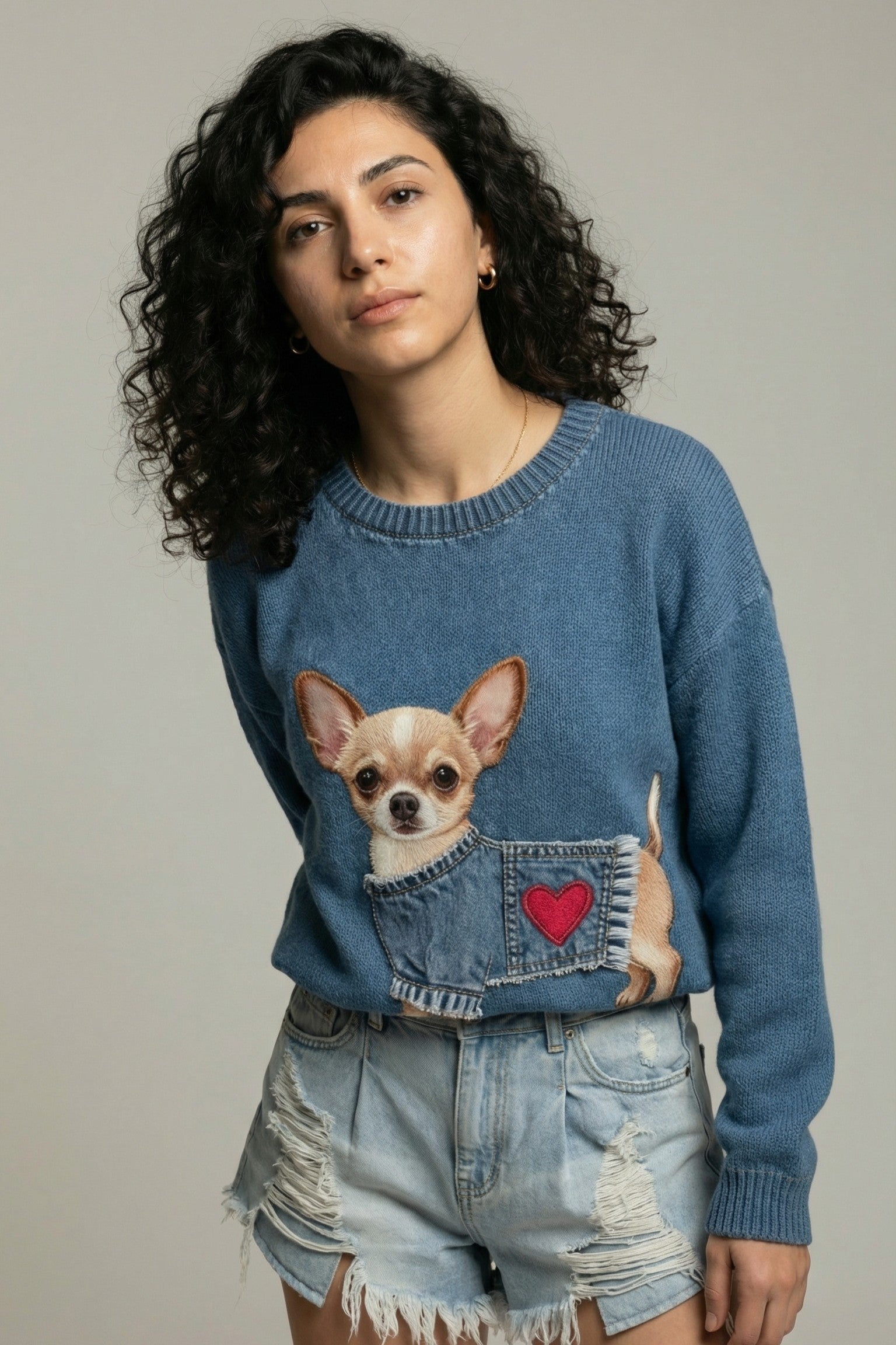 Chihuahua Intarsia Knit Sweater