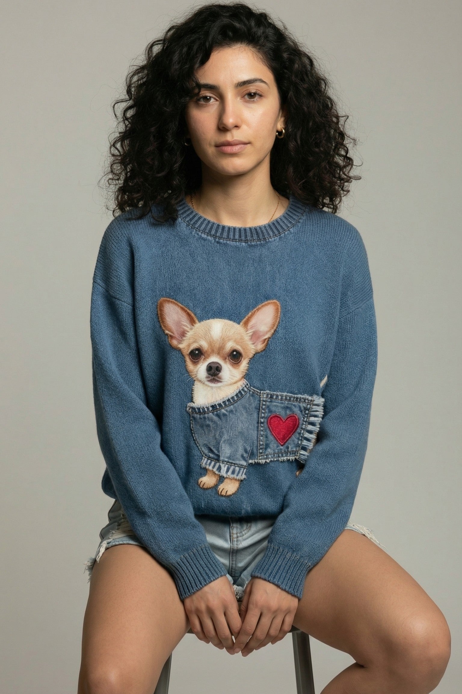 Chihuahua Intarsia Knit Sweater