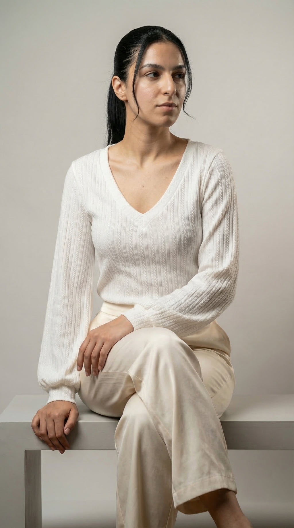 The Soft Weave V‑Neck top