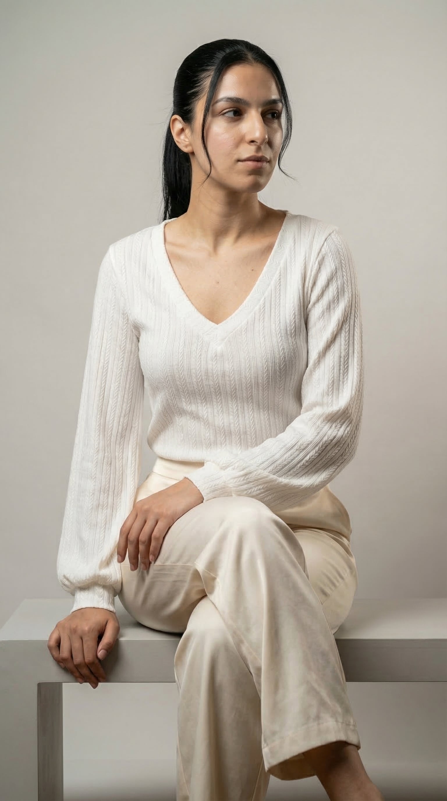 The Soft Weave V‑Neck top