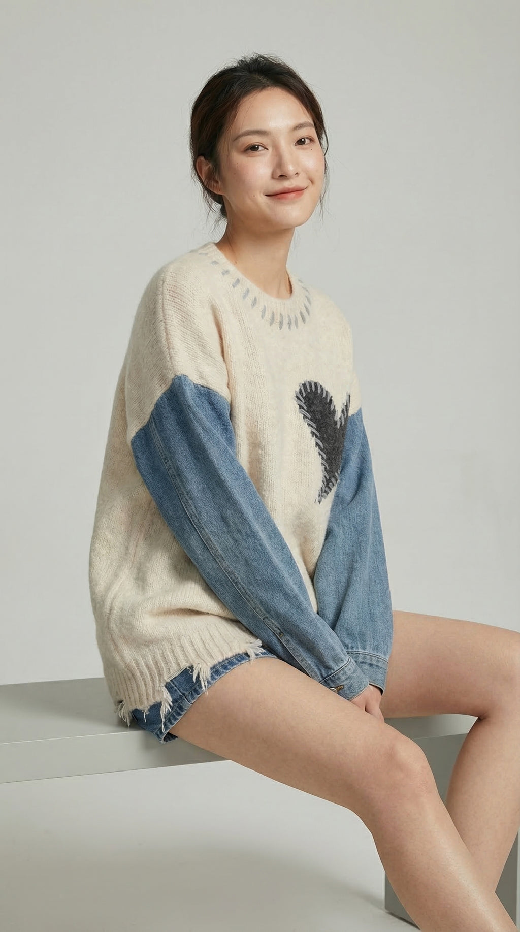 Denim Heart-Line Sweater